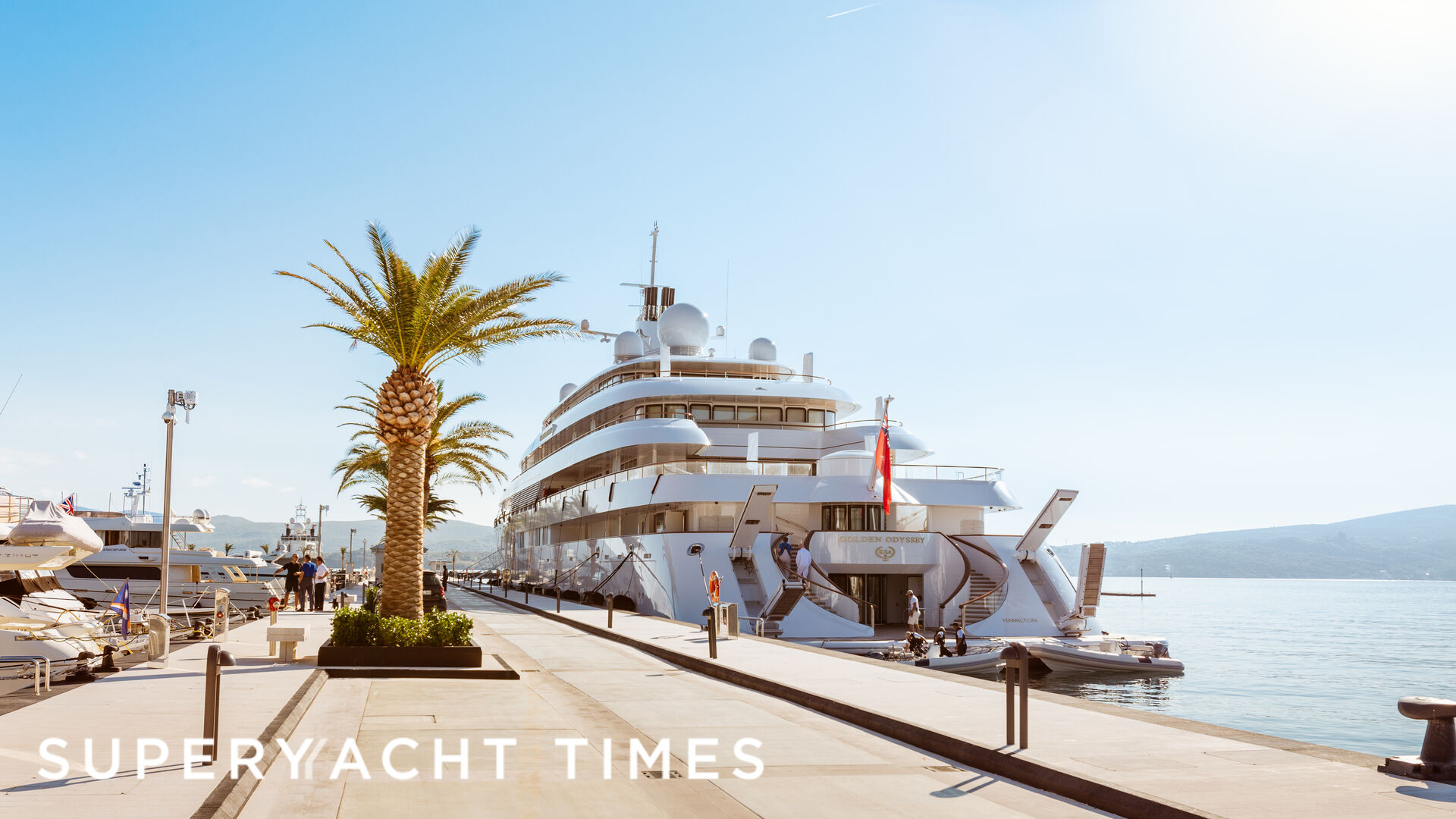 Golden Odyssey yacht docked in Porto Montenegro marina