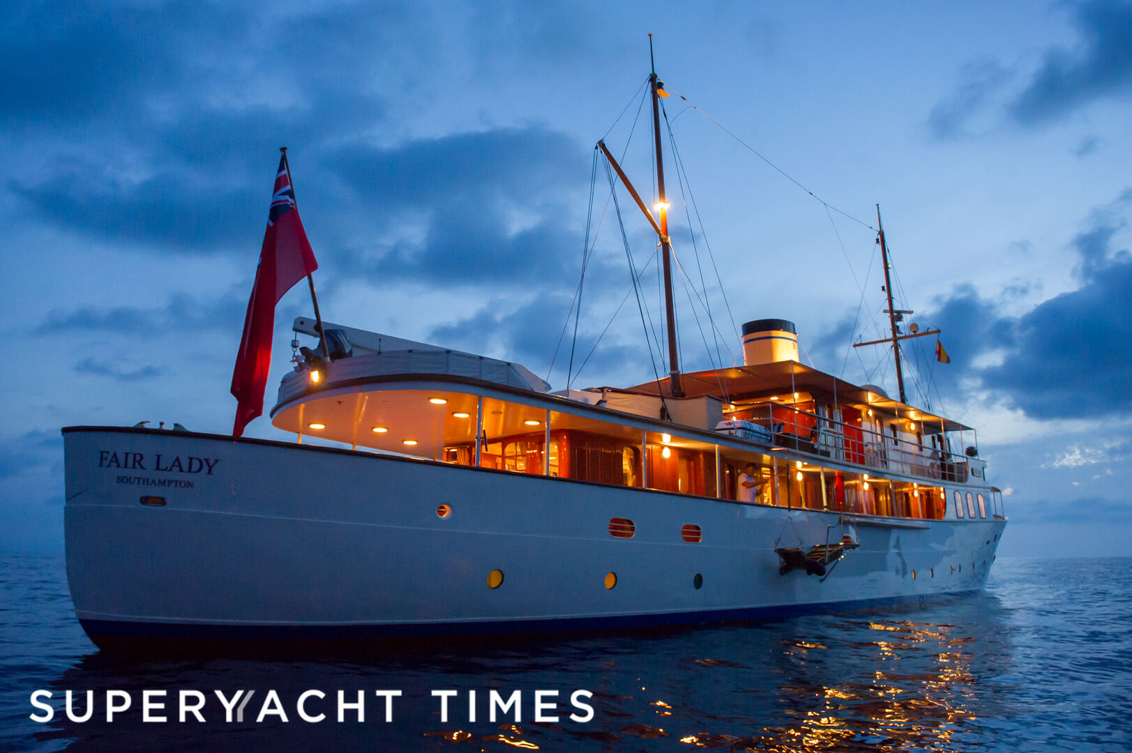 Fair Lady yacht anchored at night