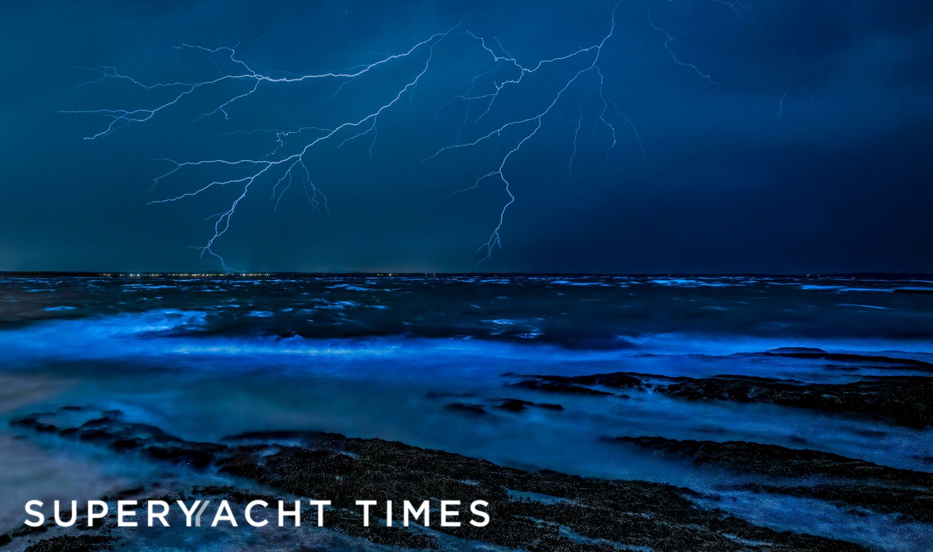 Lightning storm at sea