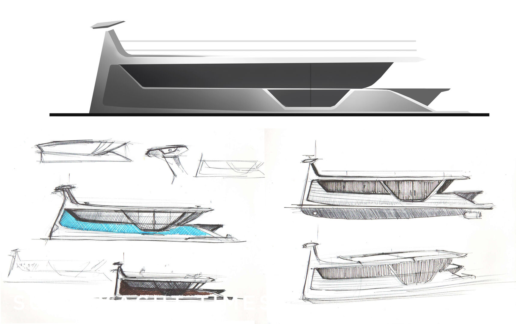 Drakkar S yacht concept sketches