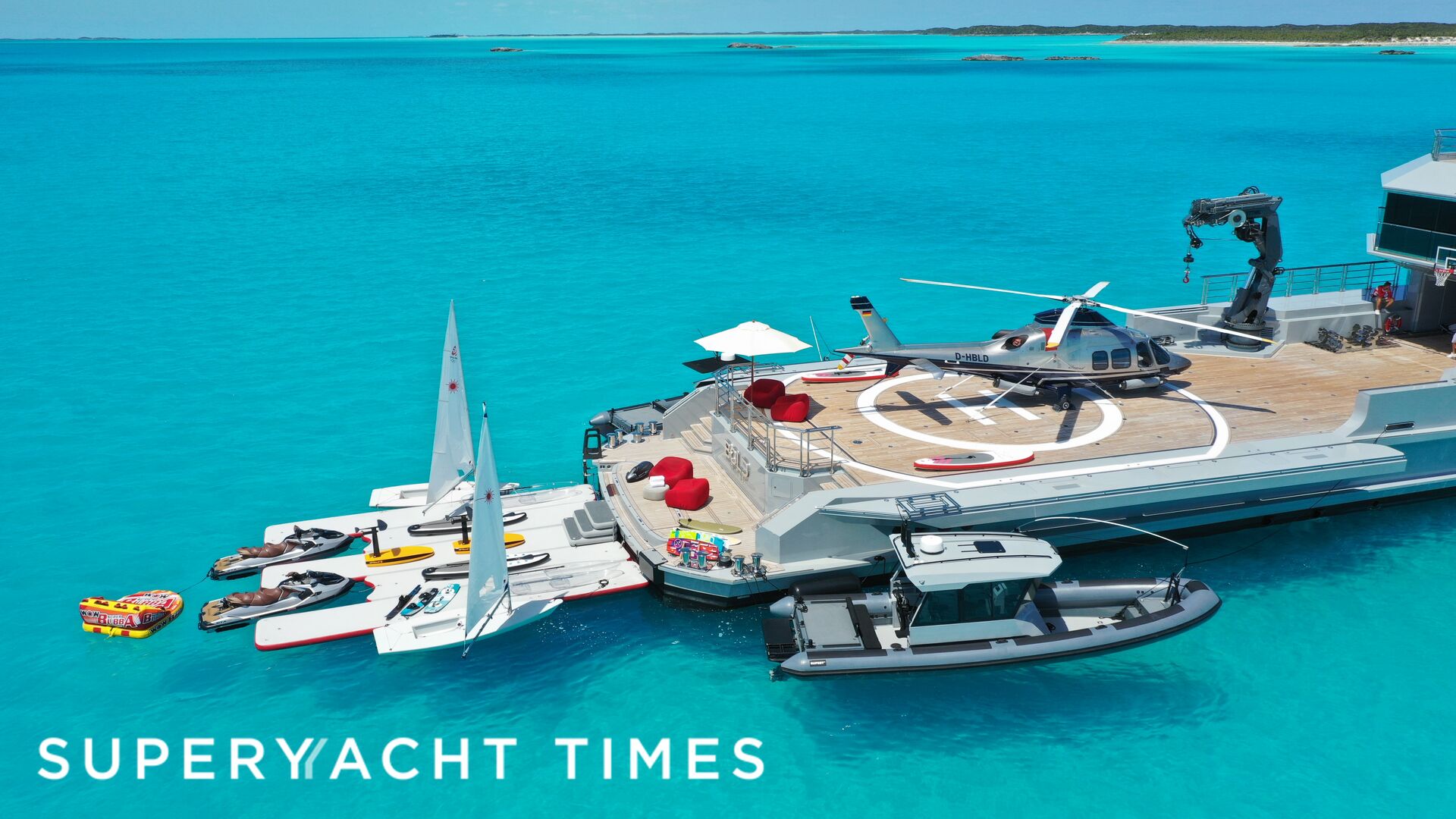Bold yacht beach club with toys