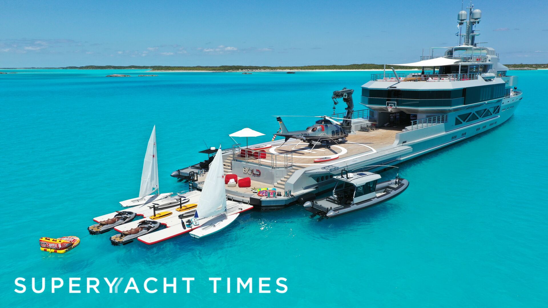 Bold yacht beach club with toys