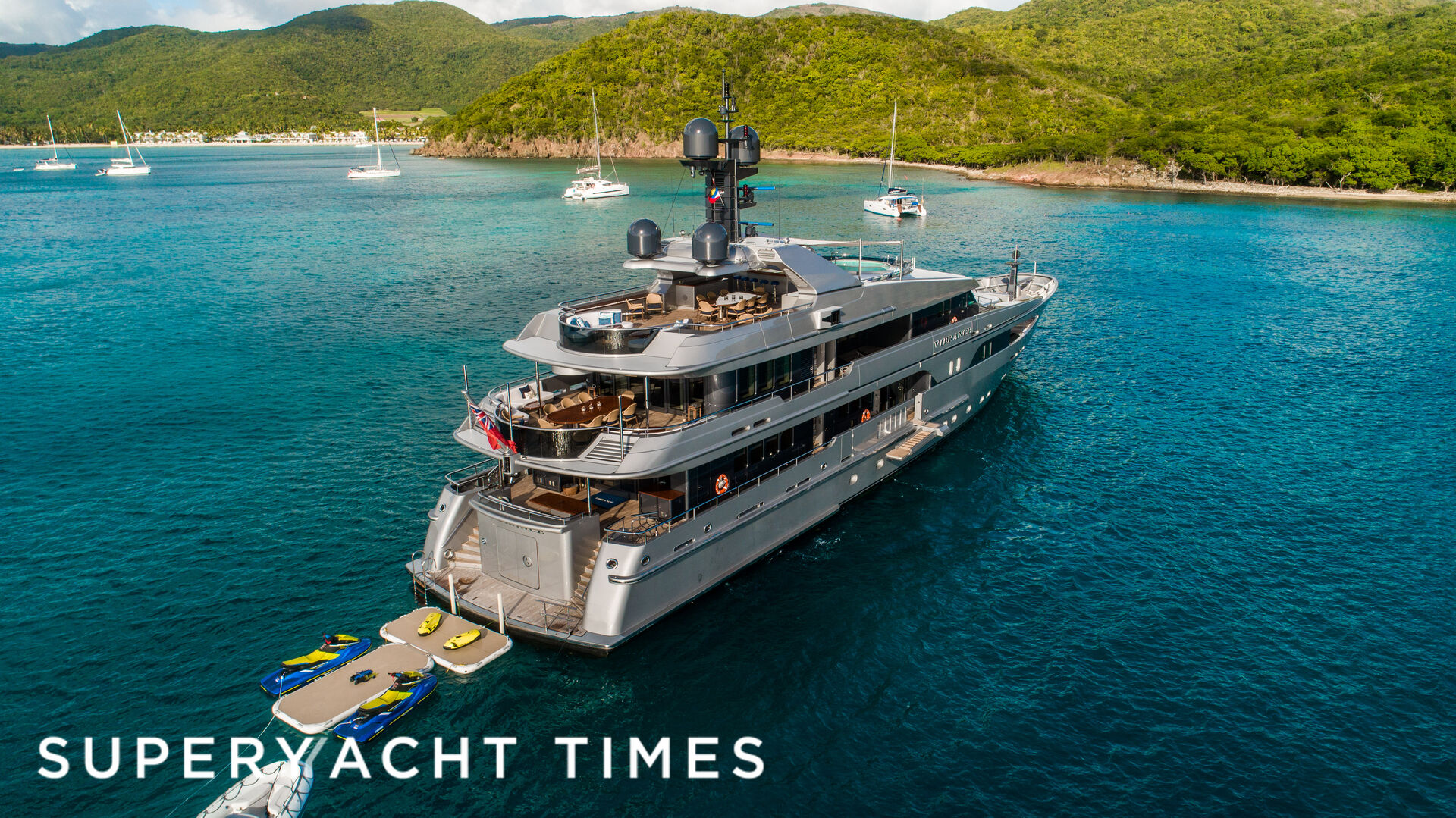 Vibrance yacht anchored with toys