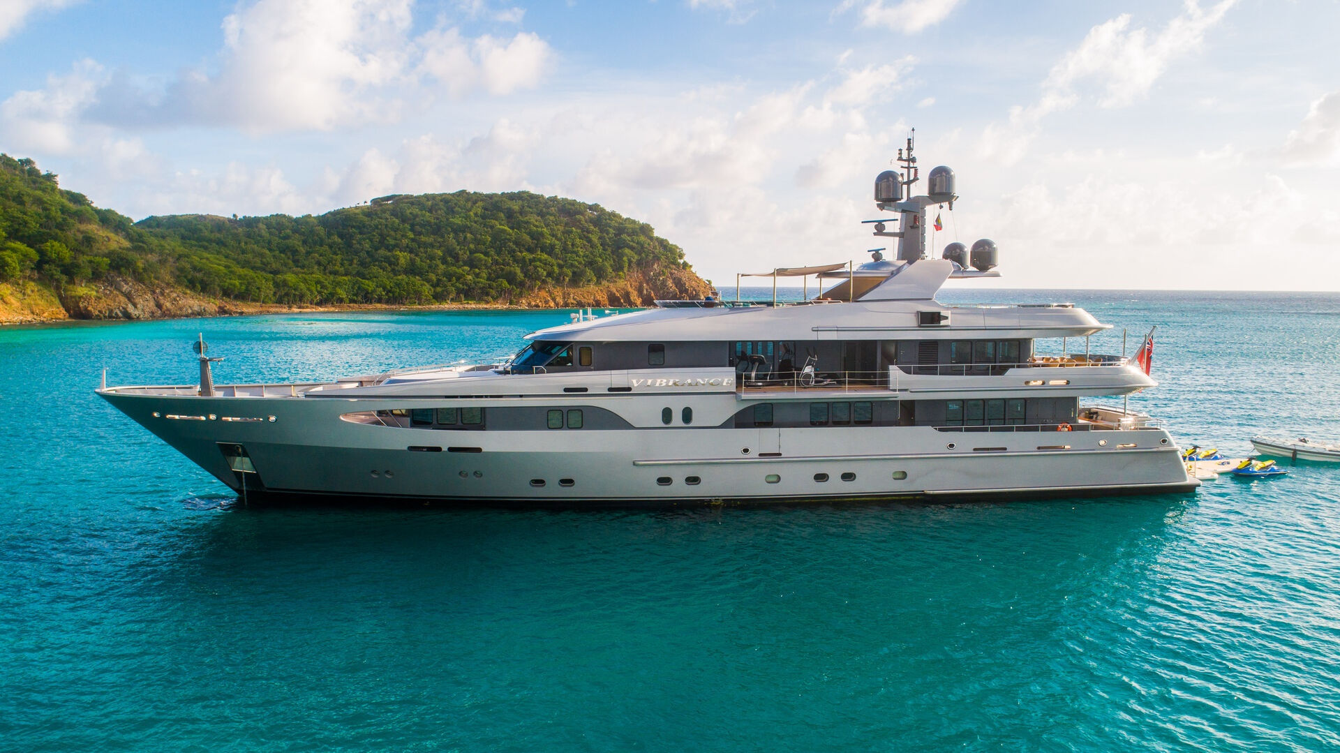 Vibrance yacht anchored with toys