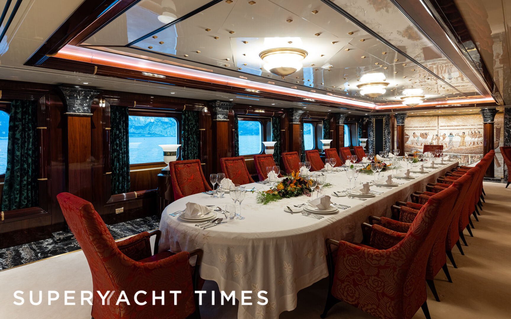 Lady Moura yacht dining room 