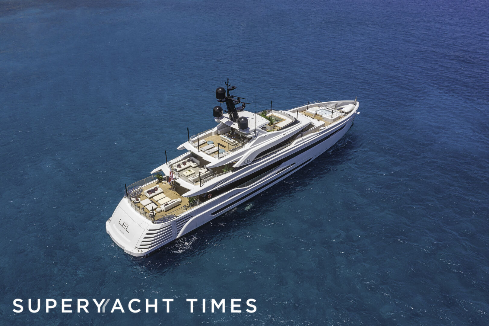 LEL yacht anchored aerial