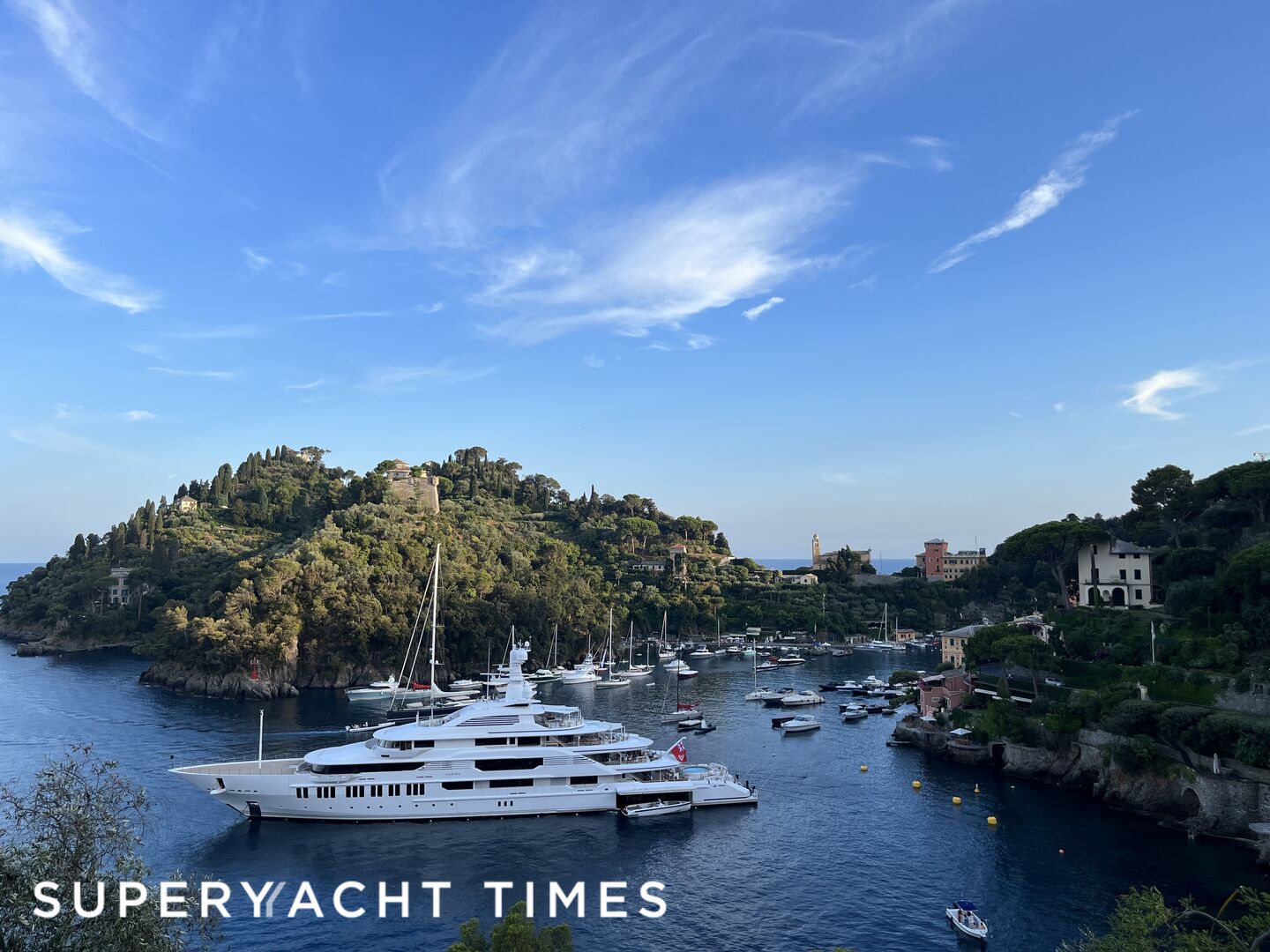 Cloud 9 yacht anchored in Portofino