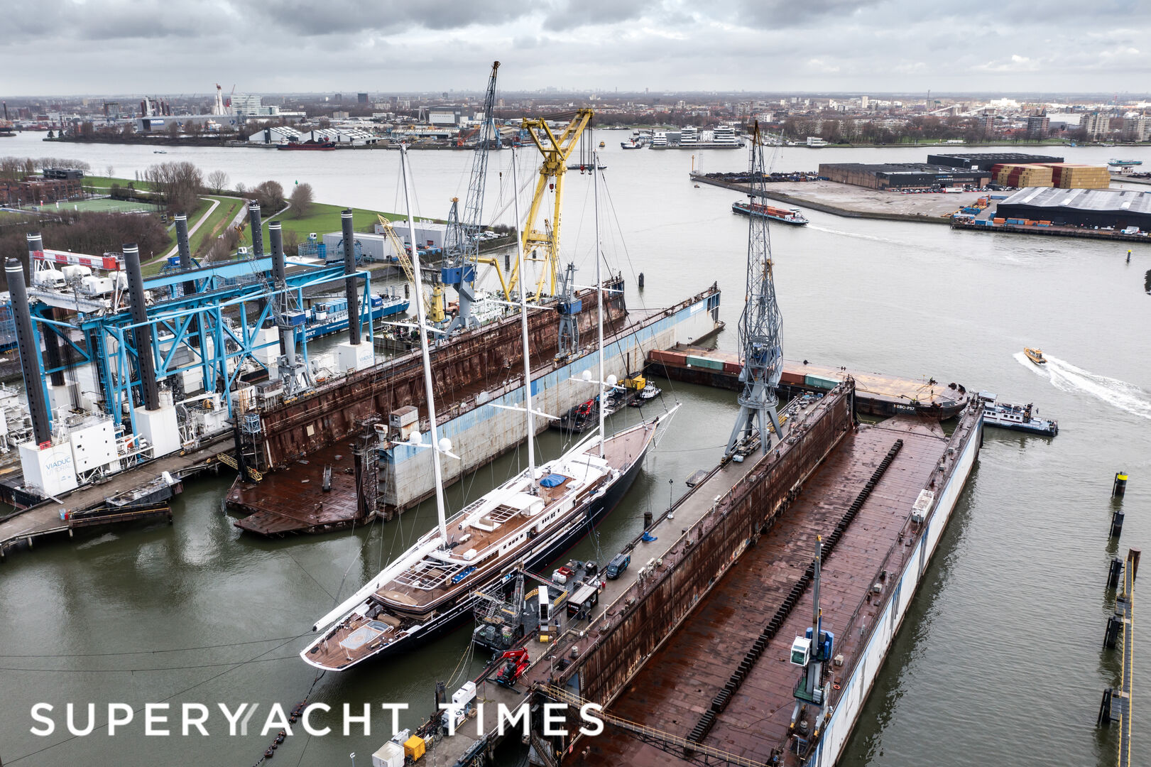 Koru yacht moored at Greenport Rotterdam