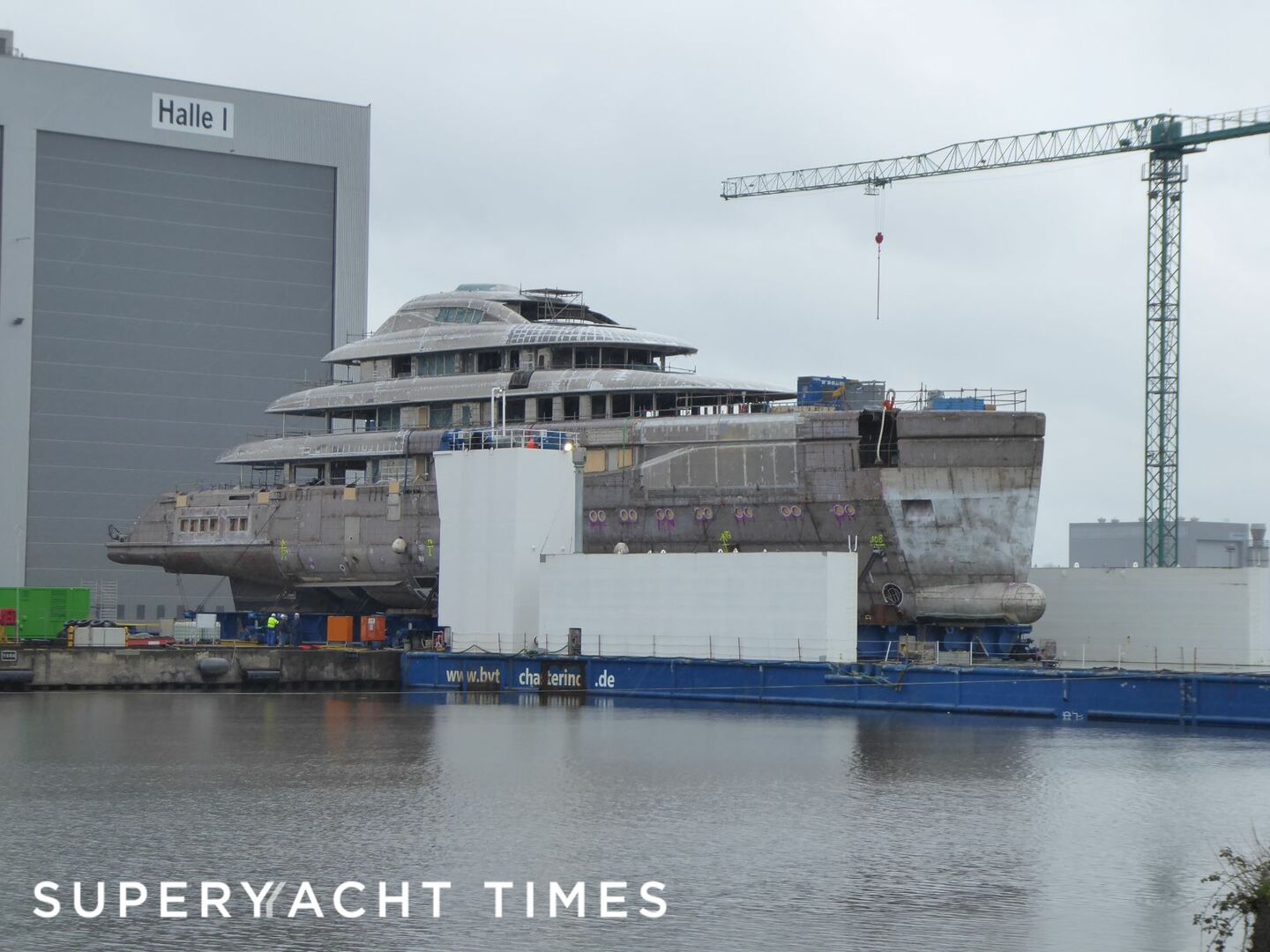 Hull of 78m Lürssen superyacht Ace 21 in transit