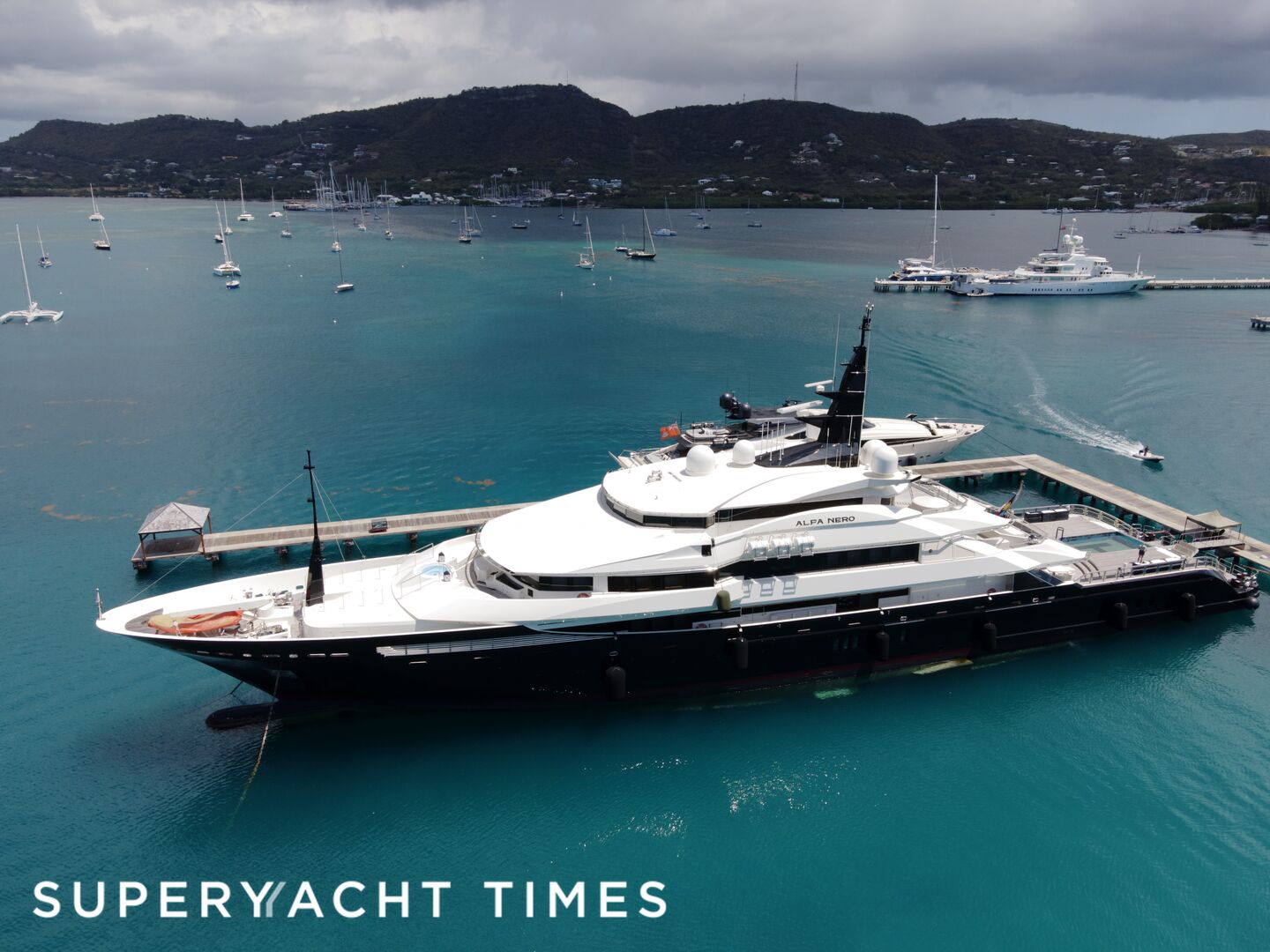 Alfa Nero yacht docked in Antigua 