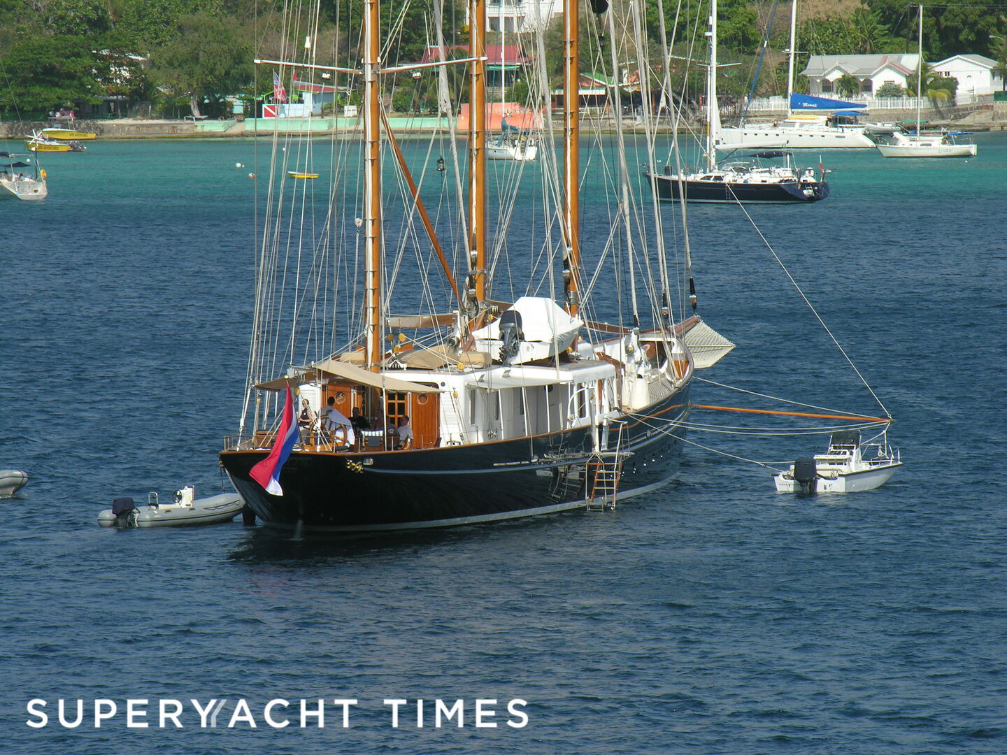 Fleurtje anchored in the Caribbean