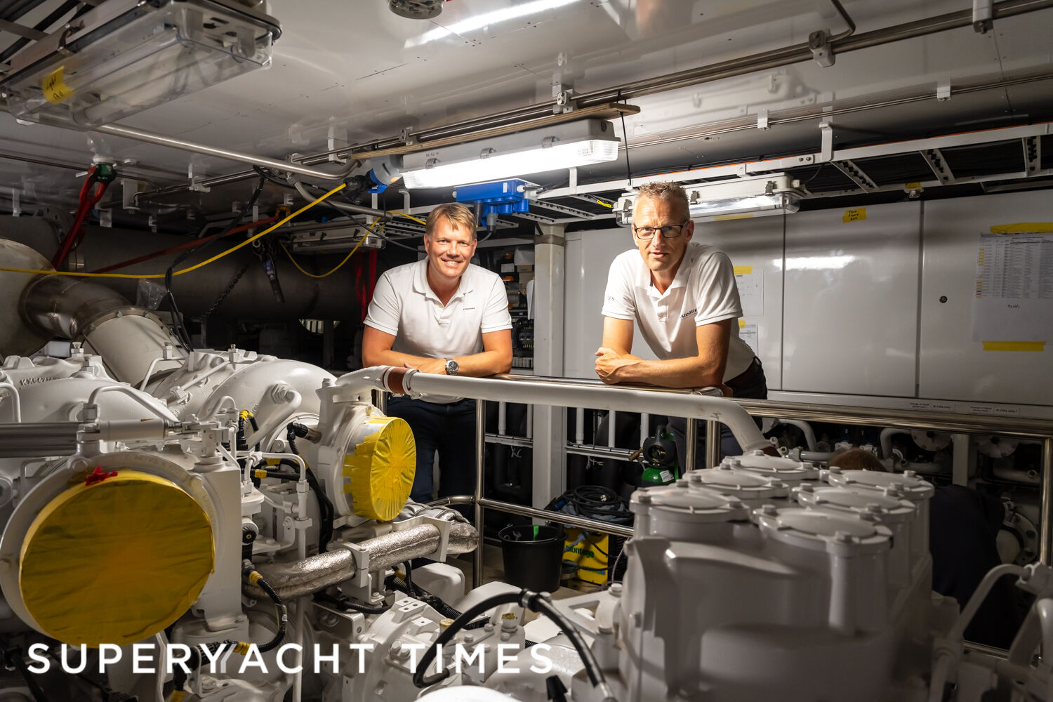 Erik Spek and Leo Boonstra in Feadship 1011 engine room