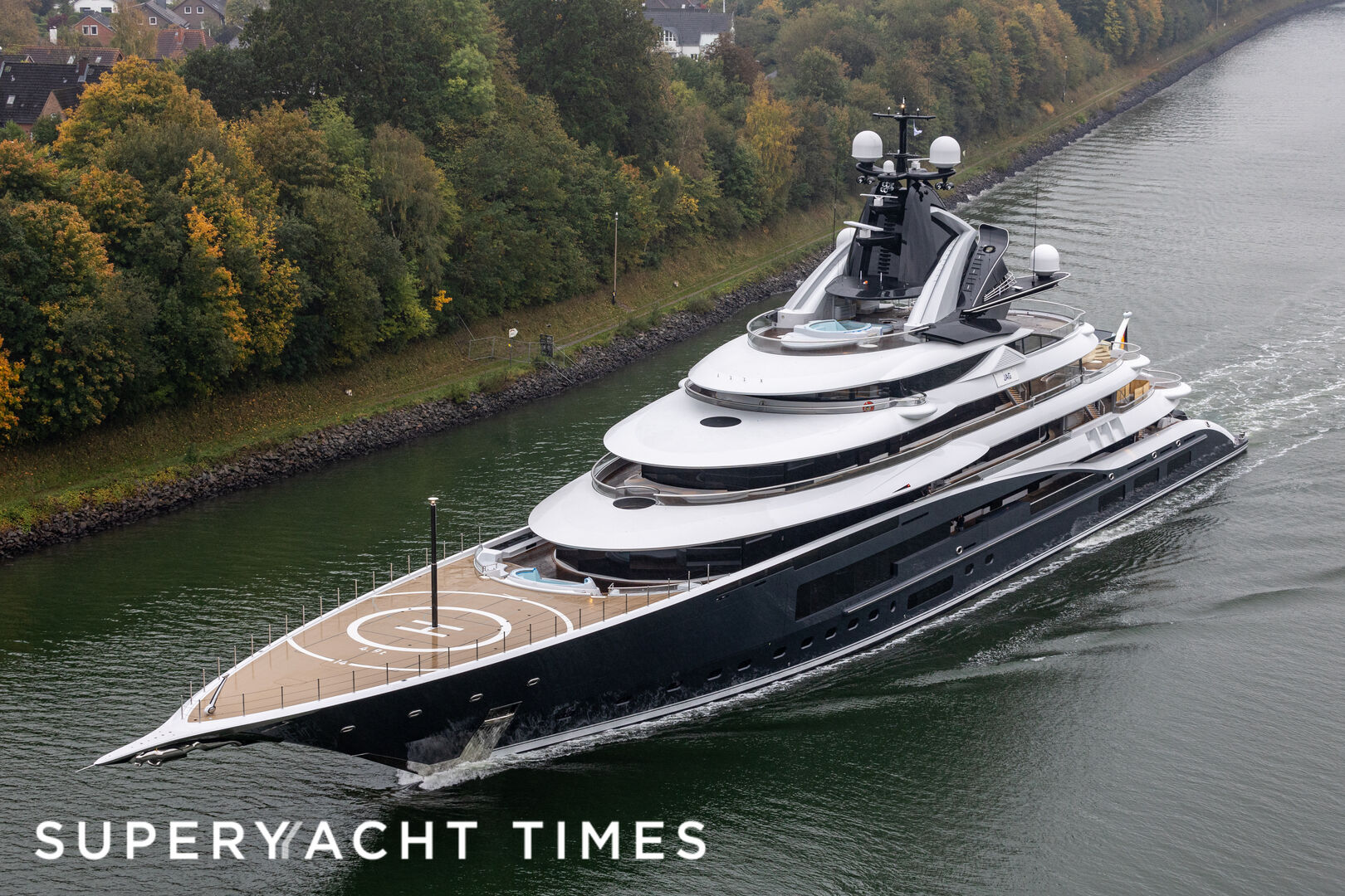 Jag yacht cruising on Kiel Canal preparing for sea trials