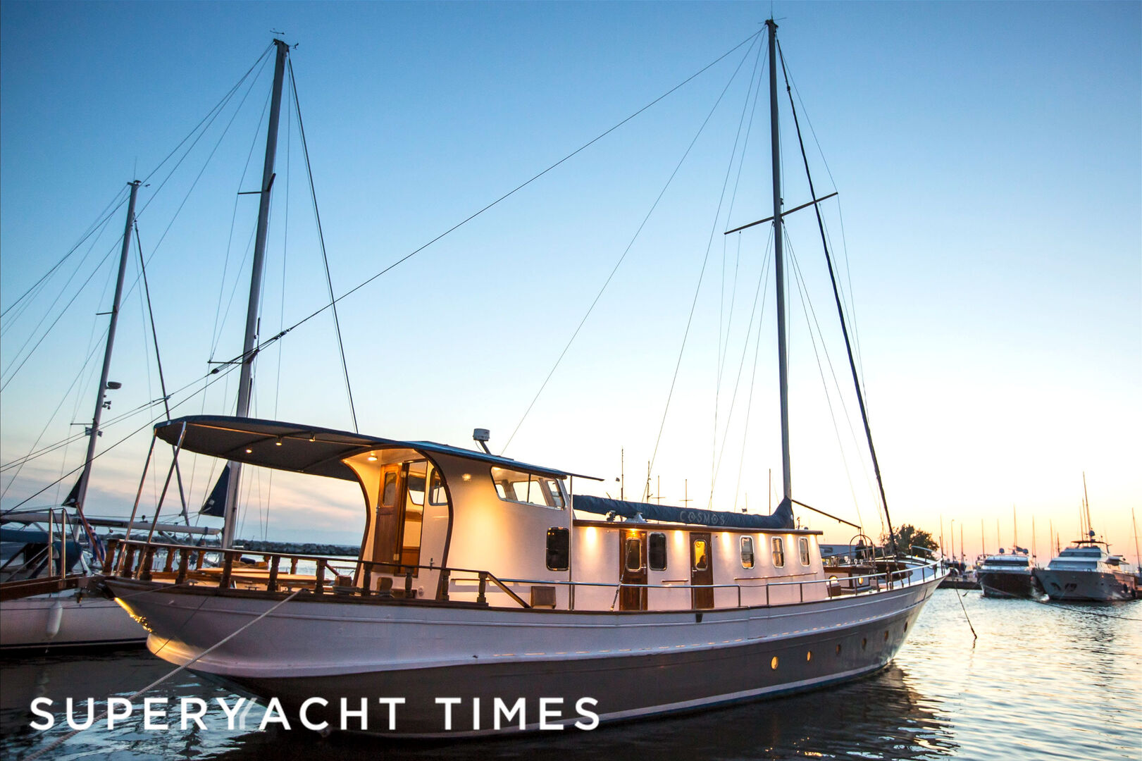 Cosmos yacht in marina