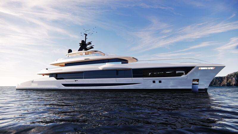 Hull of 52m Mengi Yay NL 50 Plus superyacht turned