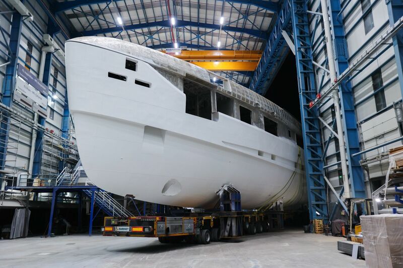 53m Mengi Yay Virtus XP53 yacht NB113 moves to outfitting