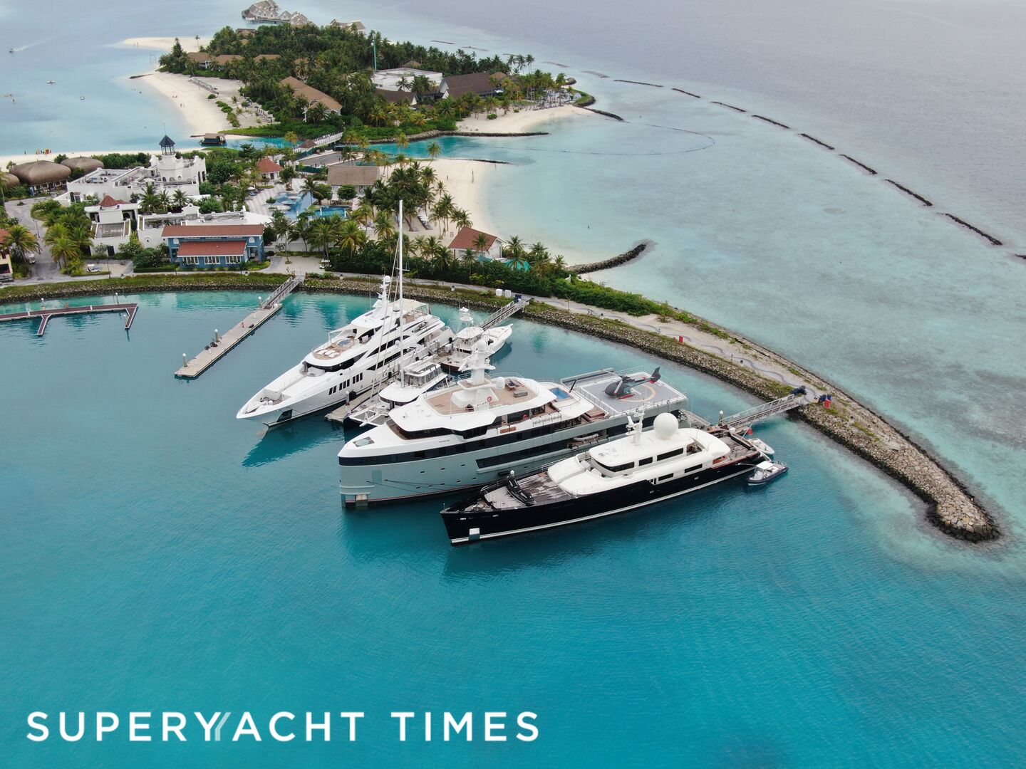 Superyachts docked in Faro Marina Maldives 