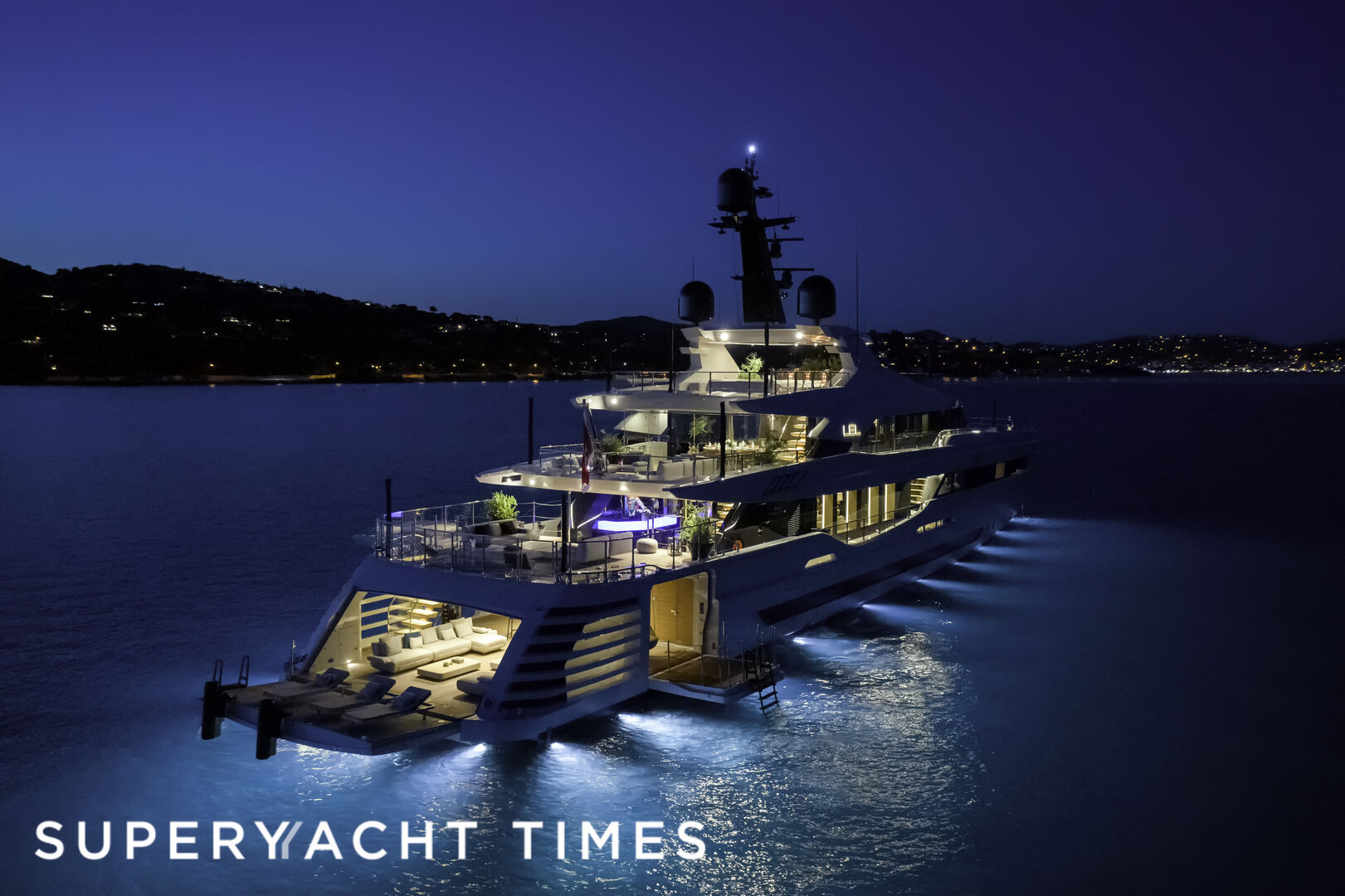 LEL yacht cruising at night