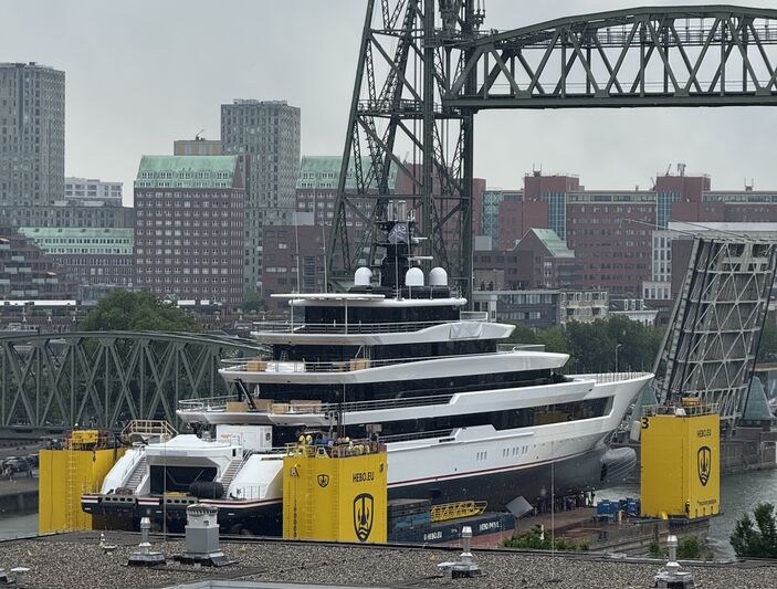 111m Oceanco Y726 superyacht transported through Rotterdam