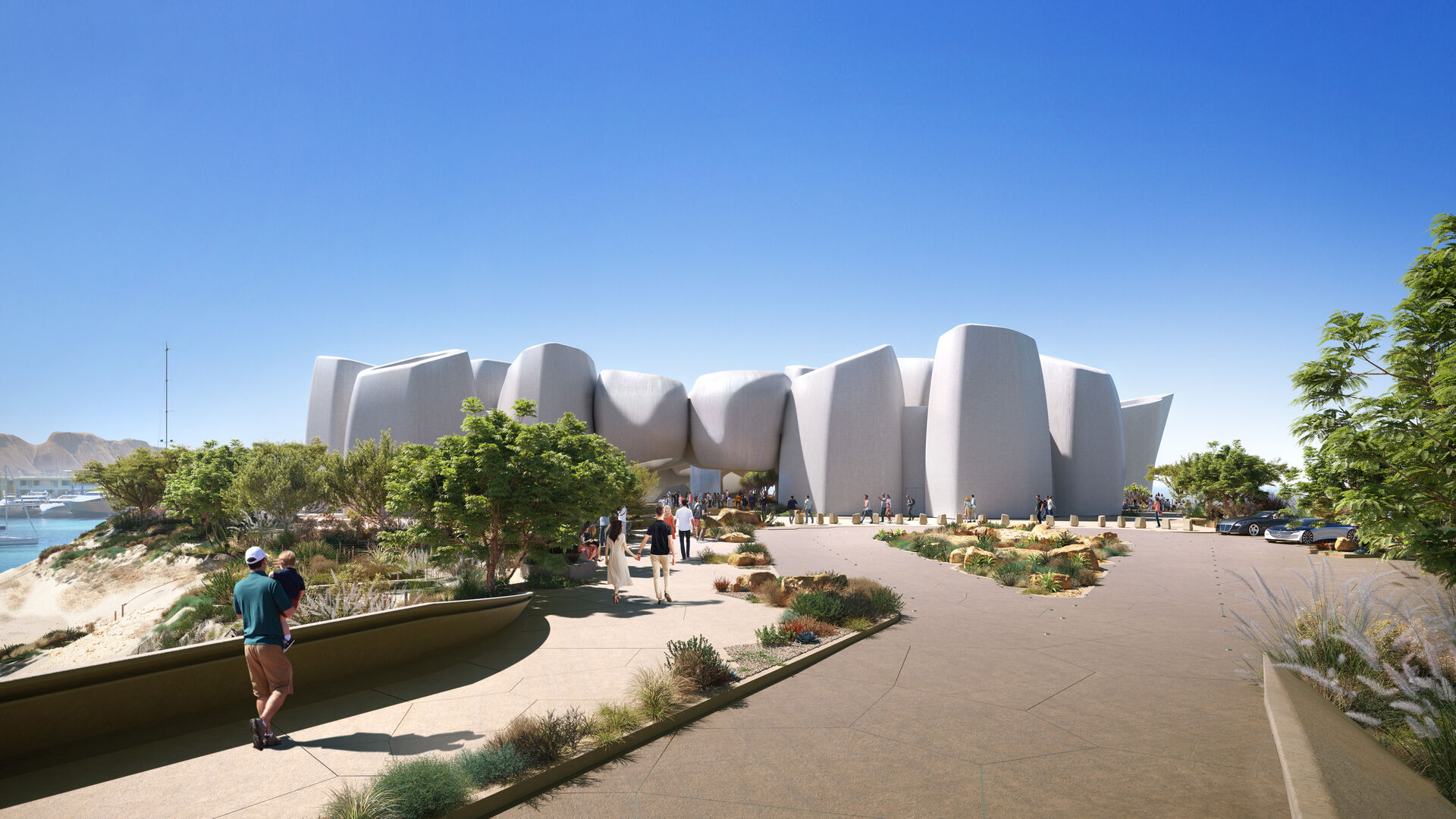 Renderings of the Corallium Marine Life Institute in Triple Bay Marina 