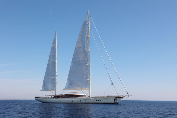 Simena yacht sailing on sea trials