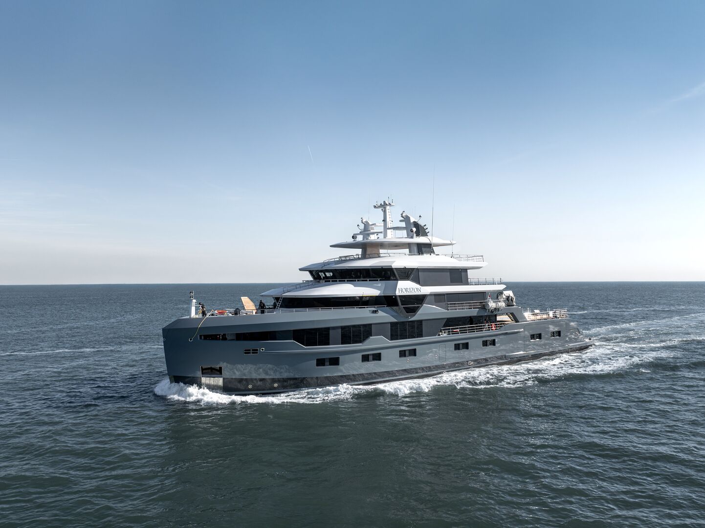 61m Leapher steel explorer yacht Horizon II on sea trials