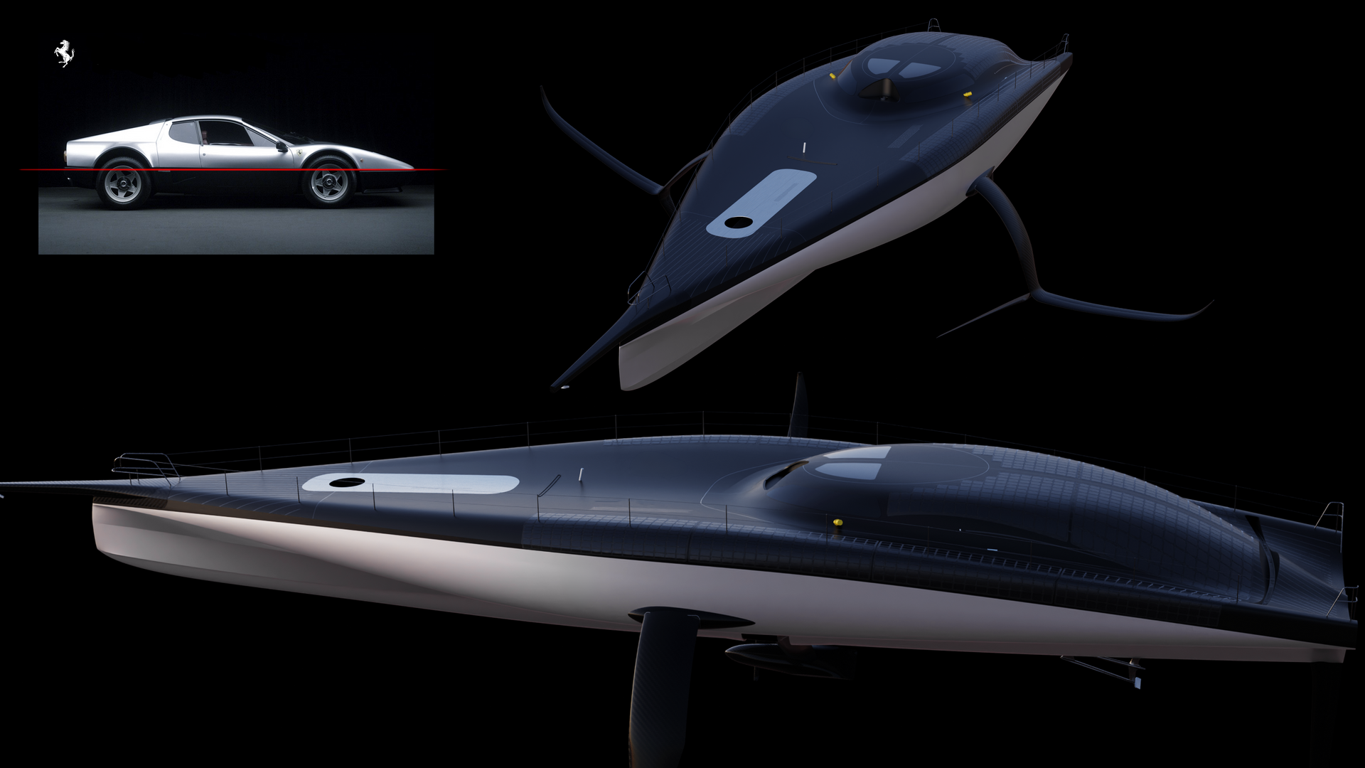 Esboço do iate Ferrari Hypersail de 30 metros.