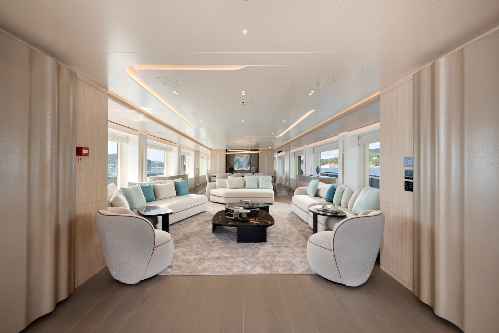 The main saloon of 44m Orion superyacht Orion One cruising