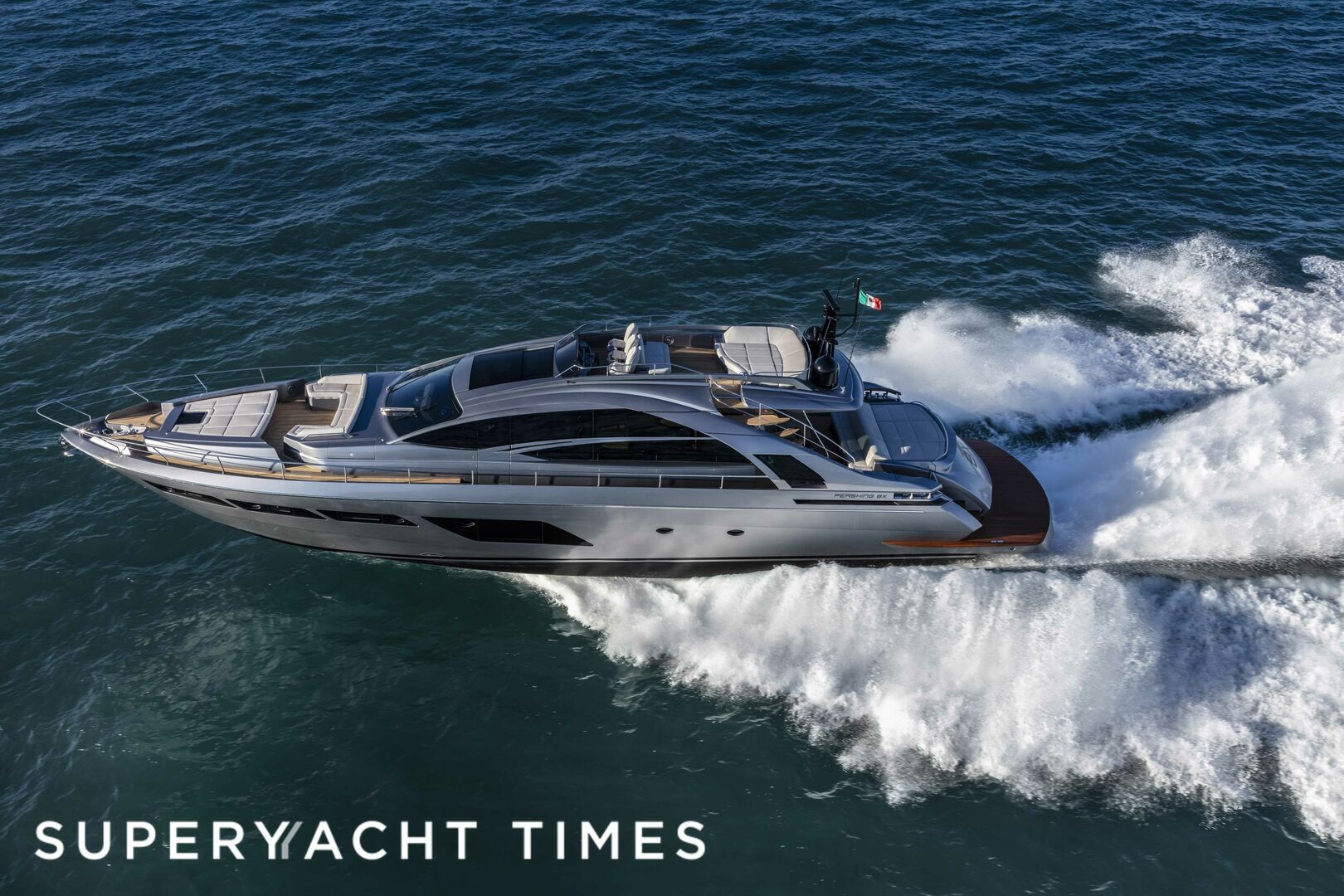 Pershing 8X yacht running 