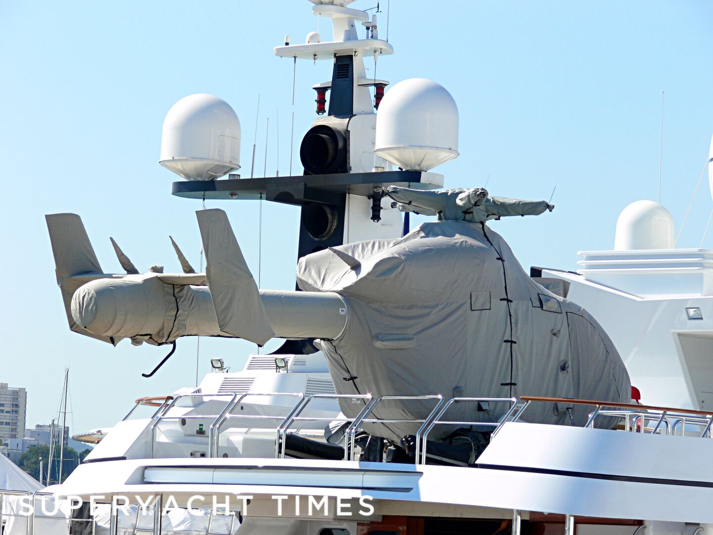 Meduse yacht helicopter covered