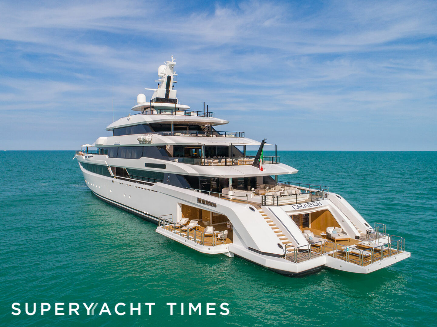 Dragon yacht anchored